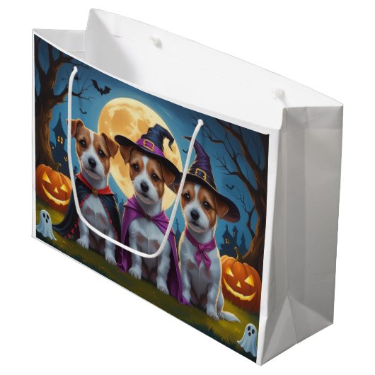 Jack Russell Dogs Pumpkin Halloween Grappig Groot Cadeauzakje (Voorkant Gekanteld)