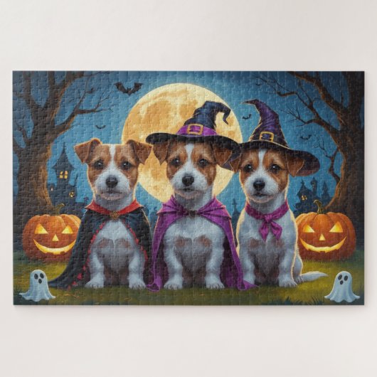 Jack Russell Dogs Pumpkin Halloween Grappig Legpuzzel (Horizontaal)