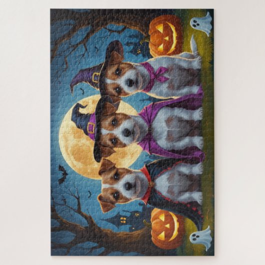 Jack Russell Dogs Pumpkin Halloween Grappig Legpuzzel (Verticaal)