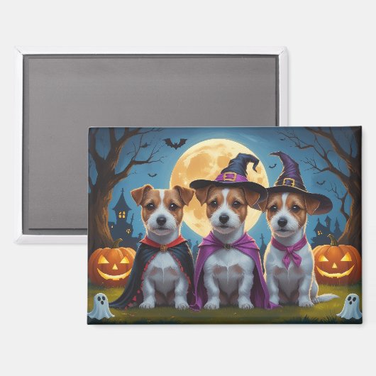 Jack Russell Dogs Pumpkin Halloween Grappig Magneet (Voorkant / Achterkant)