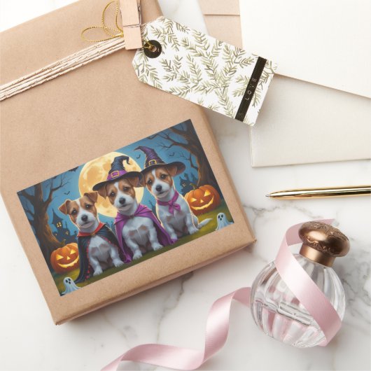 Jack Russell Dogs Pumpkin Halloween Grappig Rechthoekige Sticker (Geschenken)