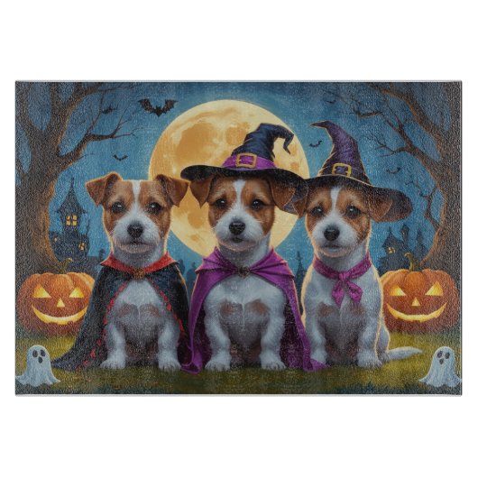 Jack Russell Dogs Pumpkin Halloween Grappig Snijplank (Voorkant)