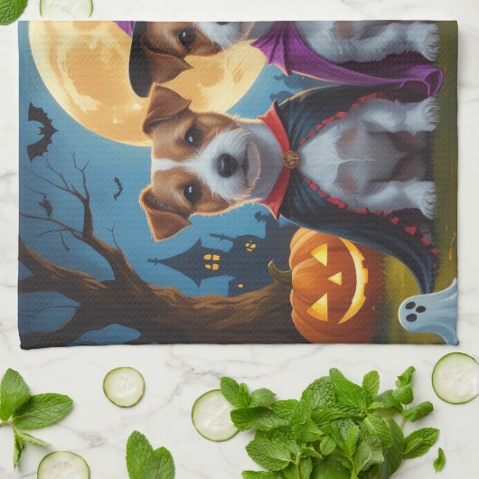 Jack Russell Dogs Pumpkin Halloween Grappig Theedoek (Gevouwen)
