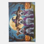 Jack Russell Dogs Pumpkin Halloween Grappig Theedoek (Verticaal)