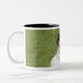 Jack russell doodssprong, verhoogd uitzicht tweekleurige koffiemok (Links)