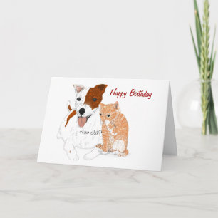 Jack Russell en Kitten Verjaardag Kaart