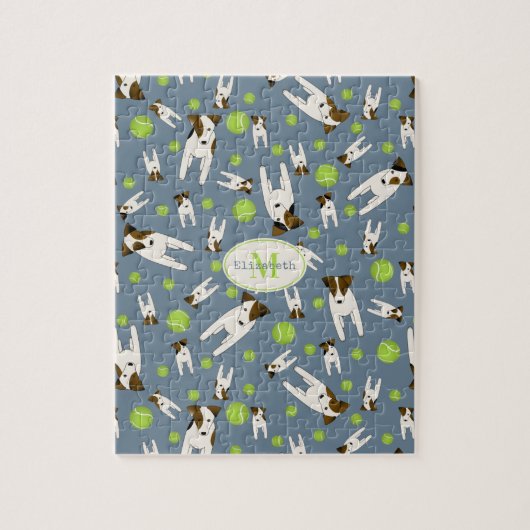 Jack Russell en tennisballen schattig hondpatroon Legpuzzel (Verticaal)