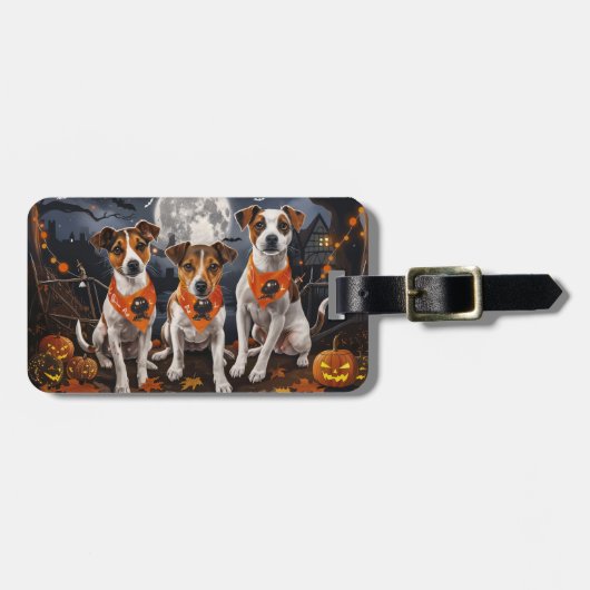 Jack Russell Halloween Griezelig Bagagelabel (Voorkant horizontaal)
