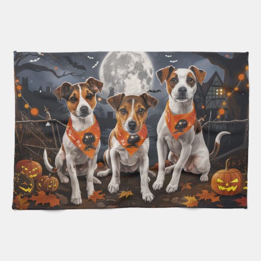 Jack Russell Halloween Griezelig Theedoek (Horizontaal)
