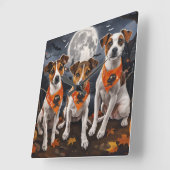 Jack Russell Halloween Griezelig Vierkante Klok (Hoek)