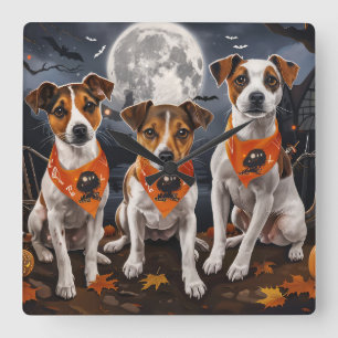 Jack Russell Halloween Griezelig Vierkante Klok
