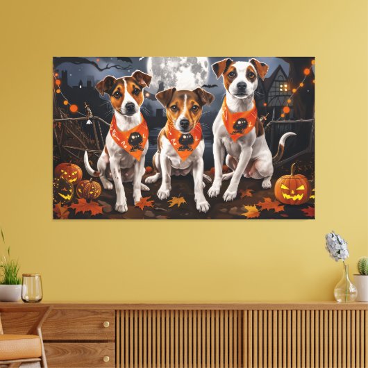 Jack Russell Halloween Spooky Canvas Afdruk (Insitu (Woonkamer))