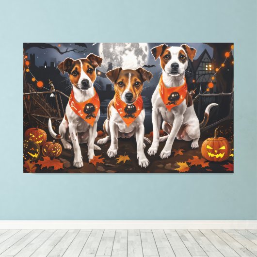 Jack Russell Halloween Spooky Canvas Afdruk (Insitu (Houten vloer))
