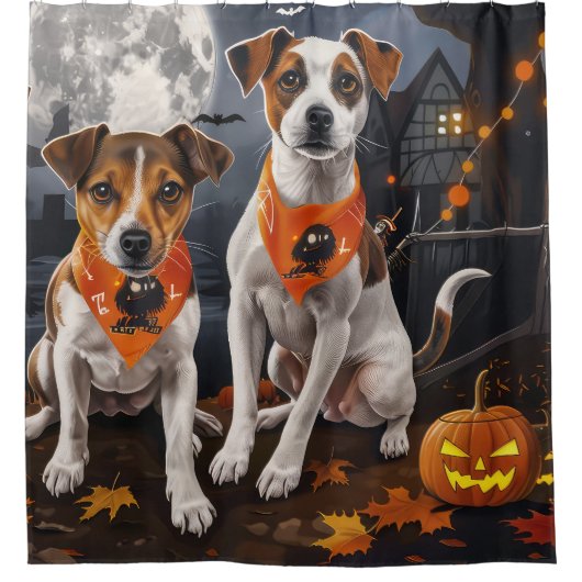Jack Russell Halloween Spooky Douchegordijn (Voorkant)
