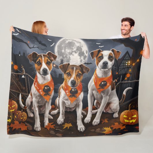 Jack Russell Halloween Spooky Fleece Deken (In situ)