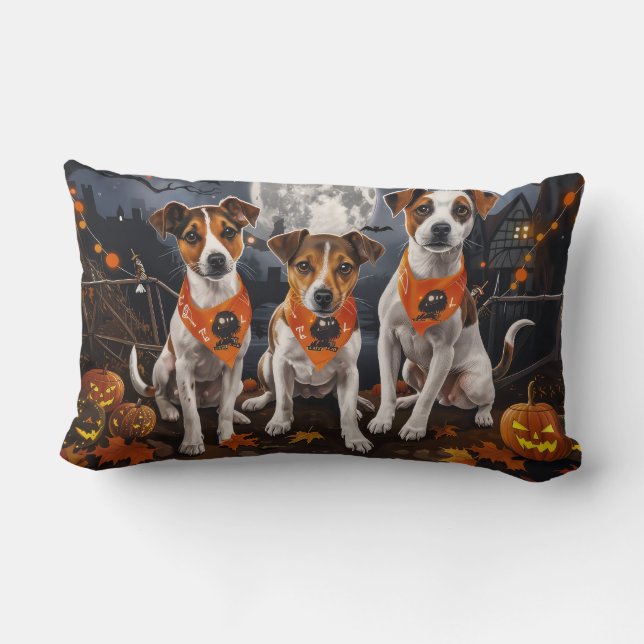 Jack Russell Halloween Spooky Kussen (Achterkant)