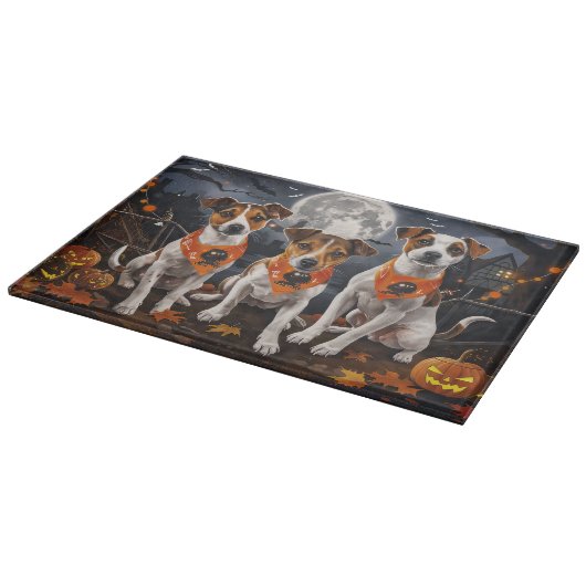 Jack Russell Halloween Spooky Snijplank (Hoek)