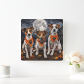 Jack Russell Halloween Spooky Vierkante Klok (Huis)