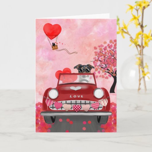 Jack Russell-hond auto met harten Valentijnsdag Kaart (Gele Bloem)