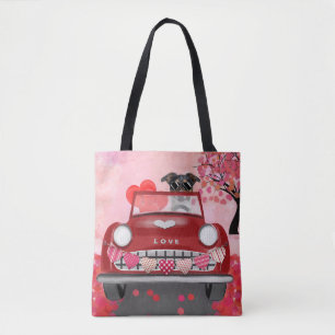 Jack Russell-hond auto met harten Valentijnsdag Tote Bag
