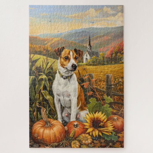 Jack Russell-hond Herfst Oogst Thanksgiving  Legpuzzel (Verticaal)