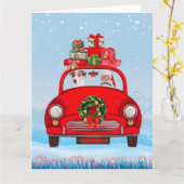 Jack Russell Hond In Auto Met Kerstman Kaart (Gele Bloem)