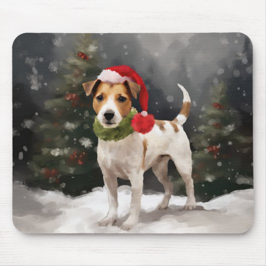 Jack Russell-hond in de sneeuw met Kerstmis Muismat (Voorkant)