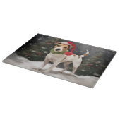 Jack Russell-hond in de sneeuw met Kerstmis Snijplank (Hoek)