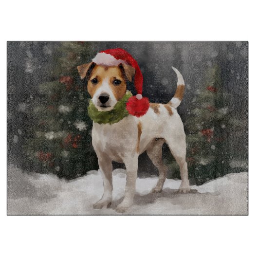 Jack Russell-hond in de sneeuw met Kerstmis Snijplank (Voorkant)