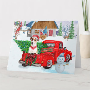 Jack Russell-hond in kerstbezorgingswagen sneeuw Kaart