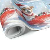 Jack Russell Hond in Sledge Laat het Sneeuw Kerstm Cadeaupapier (Rol Hoek)