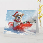 Jack Russell Hond in Sledge Laat het Sneeuw Kerstm Kaart (Gele Bloem)
