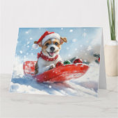 Jack Russell Hond in Sledge Laat het Sneeuw Kerstm Kaart (Voorkant)