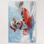 Jack Russell Hond in Sledge Laat het Sneeuw Kerstm Legpuzzel (Verticaal)
