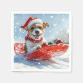 Jack Russell Hond in Sledge Laat het Sneeuw Kerstm Servet (Voorkant)