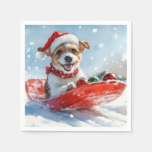 Jack Russell Hond in Sledge Laat het Sneeuw Kerstm Servet (Voorkant)