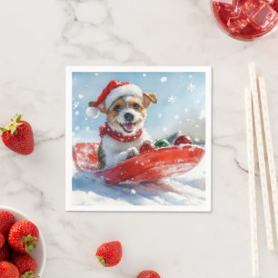 Jack Russell-hond in slee laat het sneeuwen Kerstm Servet