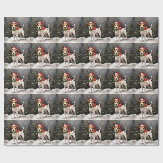 Jack Russell Hond in Sneeuw Kerstmis Cadeaupapier (Vlak)