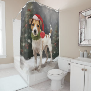 Jack Russell-hond in sneeuw Kerstmis Douchegordijn