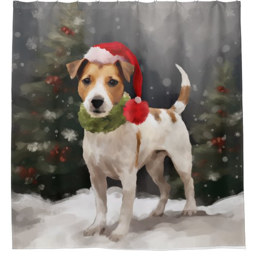 Jack Russell Hond in Sneeuw Kerstmis Douchegordijn (Voorkant)
