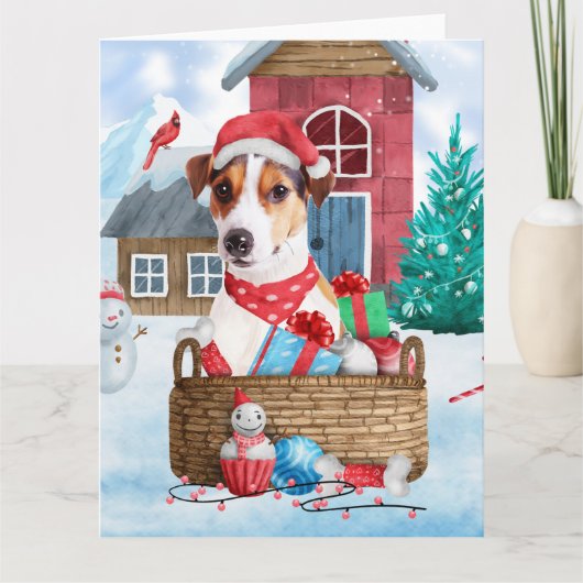 Jack Russell-hond in sneeuw Kerstmis Hondenhok Kaart (Voorkant)
