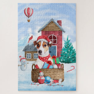 Jack Russell-hond in sneeuw Kerstmis Hondenhok Legpuzzel