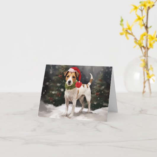 Jack Russell Hond in Sneeuw Kerstmis Kaart (Gele Bloem)
