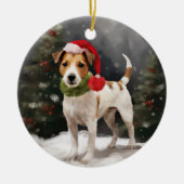 Jack Russell Hond in Sneeuw Kerstmis Keramisch Ornament (Voorkant)