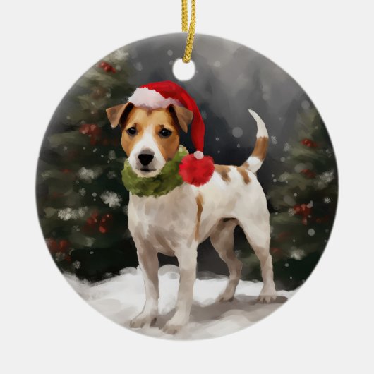 Jack Russell Hond in Sneeuw Kerstmis Keramisch Ornament (Voorkant)