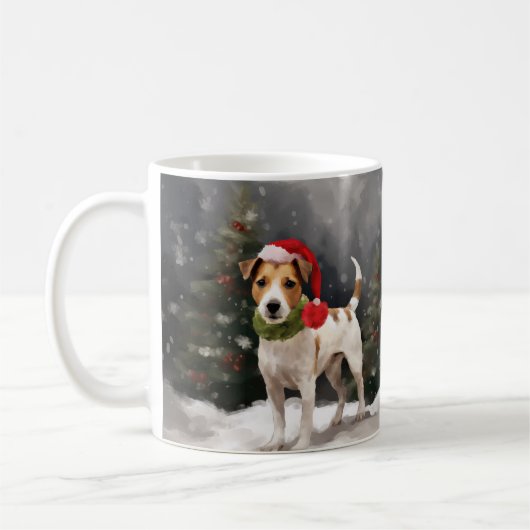 Jack Russell Hond in Sneeuw Kerstmis Koffiemok (Links)