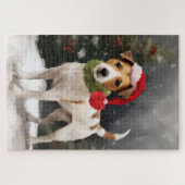 Jack Russell Hond in Sneeuw Kerstmis Legpuzzel (Horizontaal)