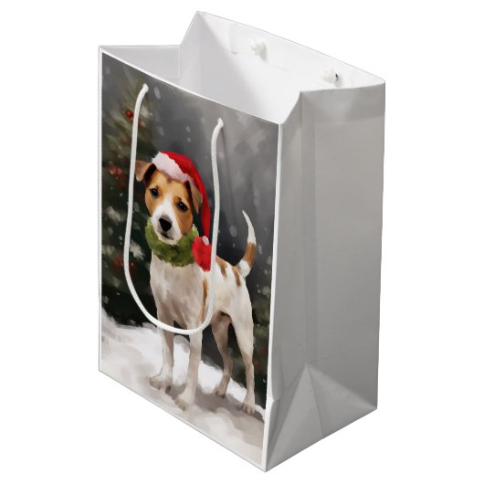 Jack Russell Hond in Sneeuw Kerstmis Medium Cadeauzakje (Voorkant Gekanteld)