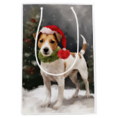 Jack Russell Hond in Sneeuw Kerstmis Medium Cadeauzakje (Voorkant)