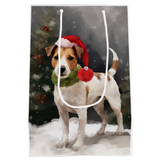 Jack Russell Hond in Sneeuw Kerstmis Medium Cadeauzakje (Achterkant)